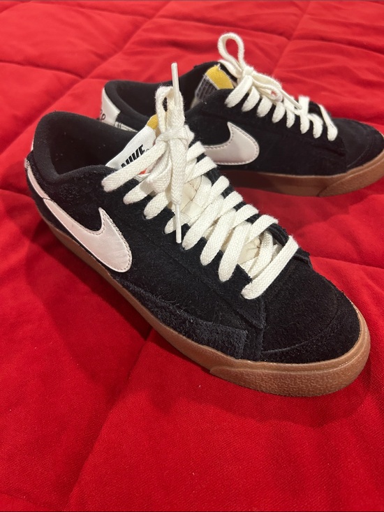 Nike Shoes - Nike Black Suede Low-Top Sneakers with White Swoosh and Gum Sole